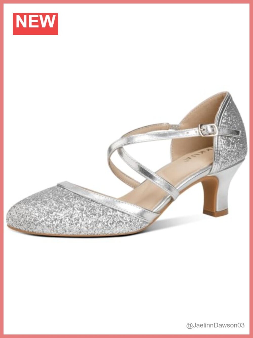 Women's Glitter Mary Jane Pumps, 2.35" Mid Heel Dress Shoes, Cross Strap Heels